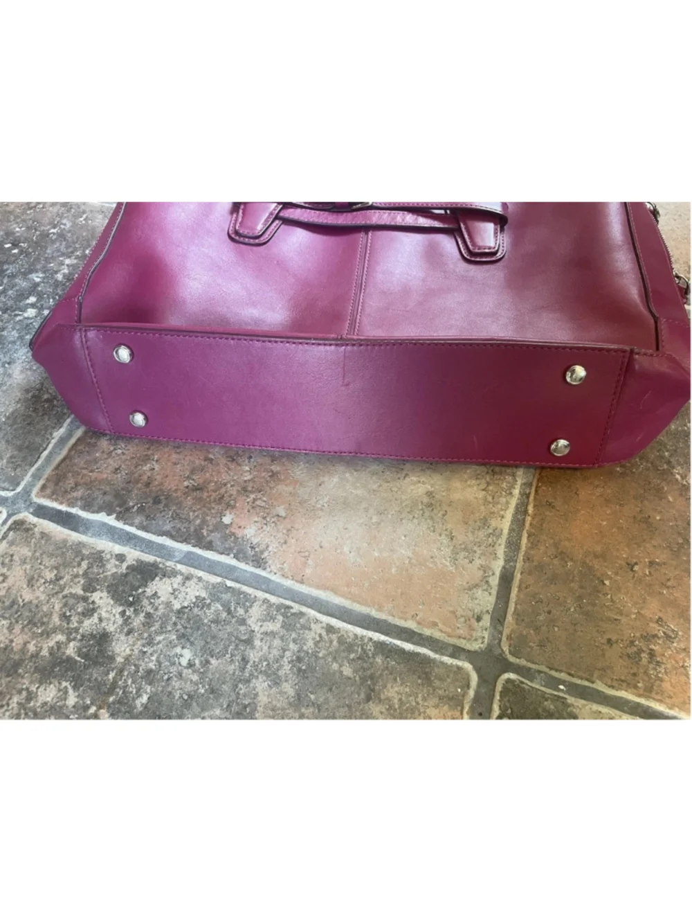 Tumi Magenta Leather Handbag Silver Hardware Office Work